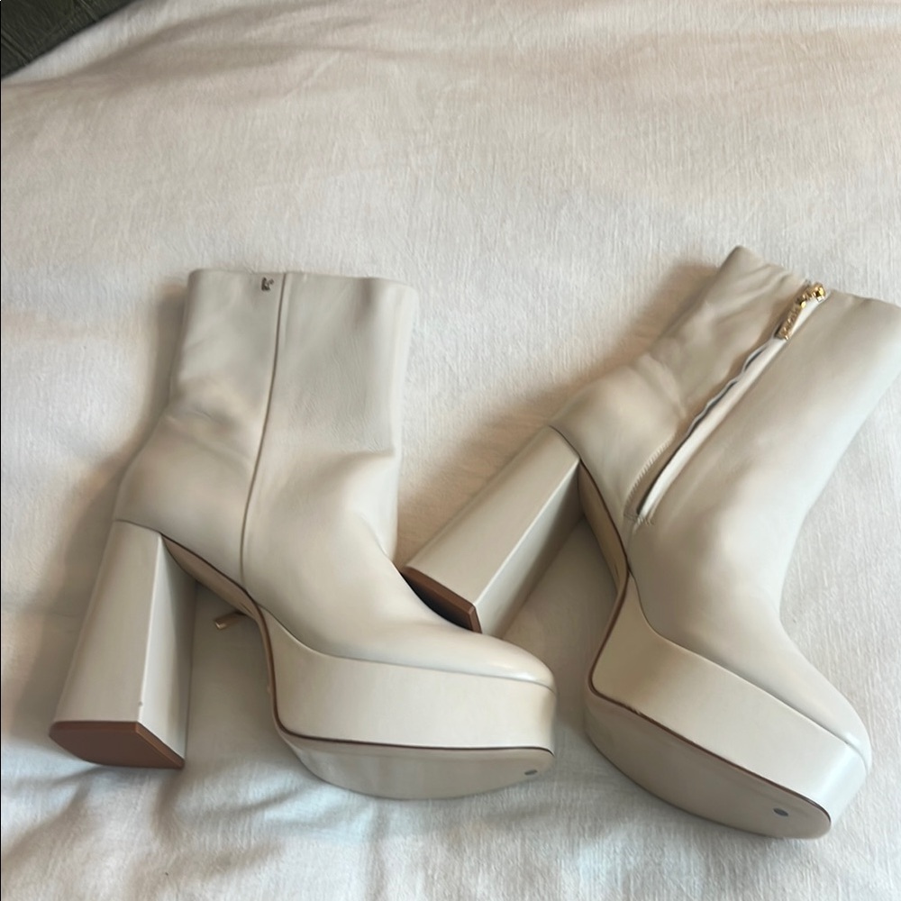Larroude Cream Heeled Boots NWOT